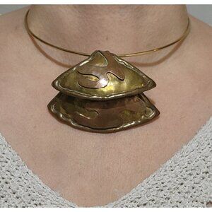 Florelle Pendant Choker Artisan Vtg Handmade Brass Copper Brutalist Southwestern
